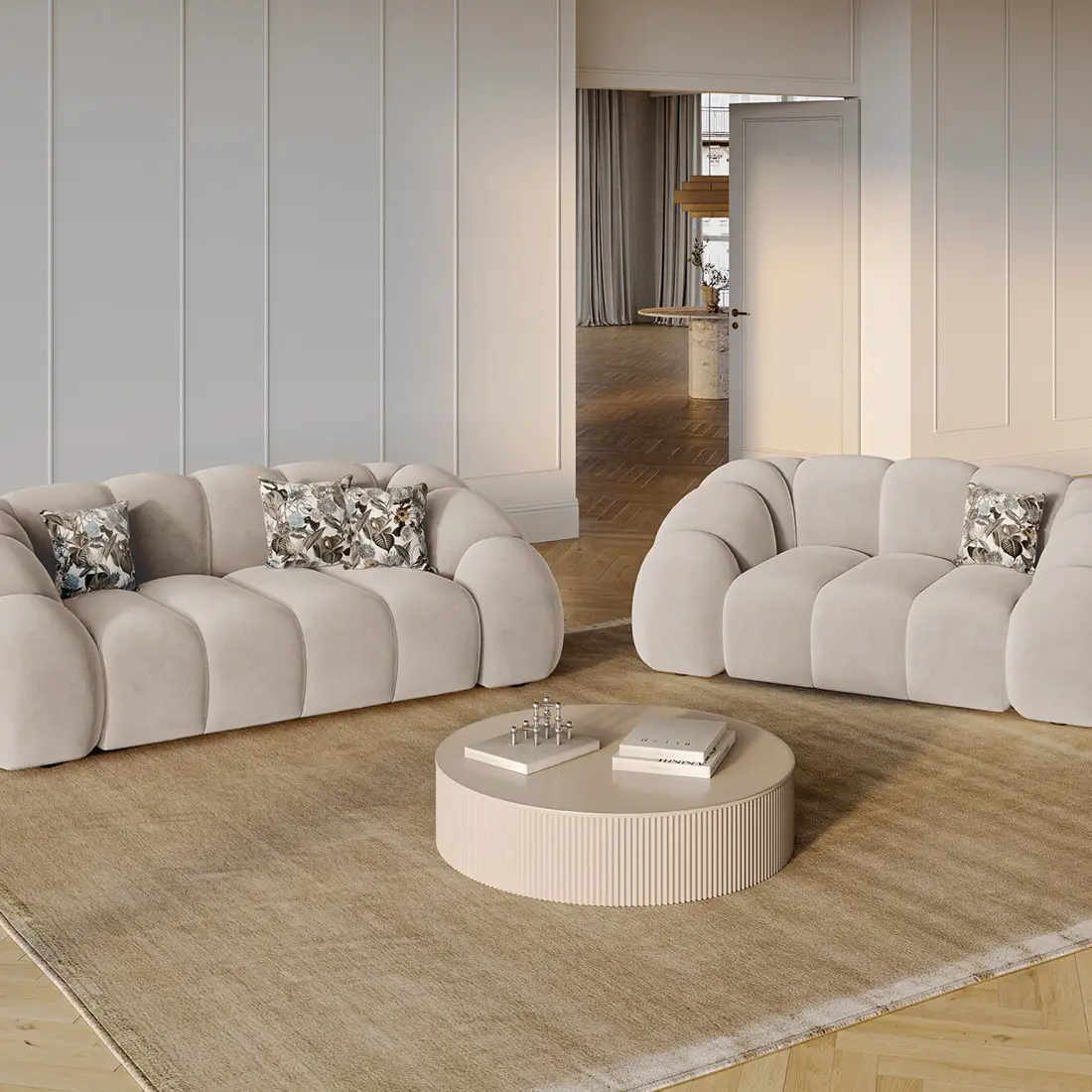 Canapé Velours Lyna 2 Places beige - 180x114x72 cm