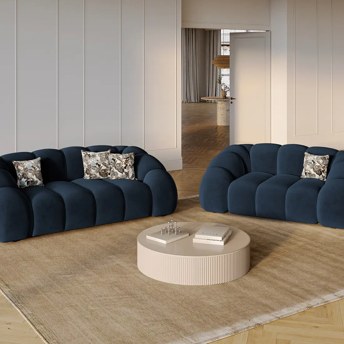 Canapé Velours Lyna 2 Places bleu roi - 180x114x72 cm